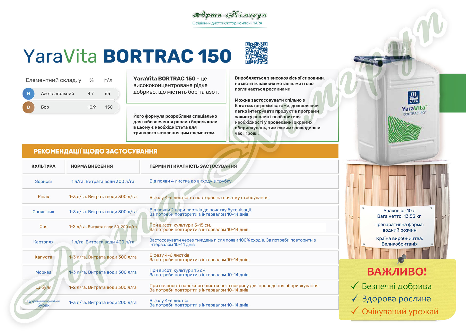 YaraVita BORTRAC 150 (ЯраВіта Бортрак 150) інформація про добриво YaraVita BORTRAC 150 (ЯраВіта Бортрак 150) інформація про добриво